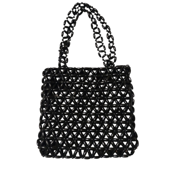 Unbranded Handbags - Chic Black Woven Bead Shoulder Bag